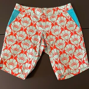 Tracy Negoshian Bloom Coral Aqua Orange Shorts Size 2